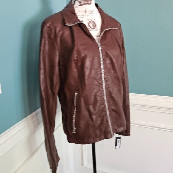 Kenneth Cole Reaction XL NWT NEW Whiskey Brown Faux Leather Coat Jacket - Picture 3 of 5